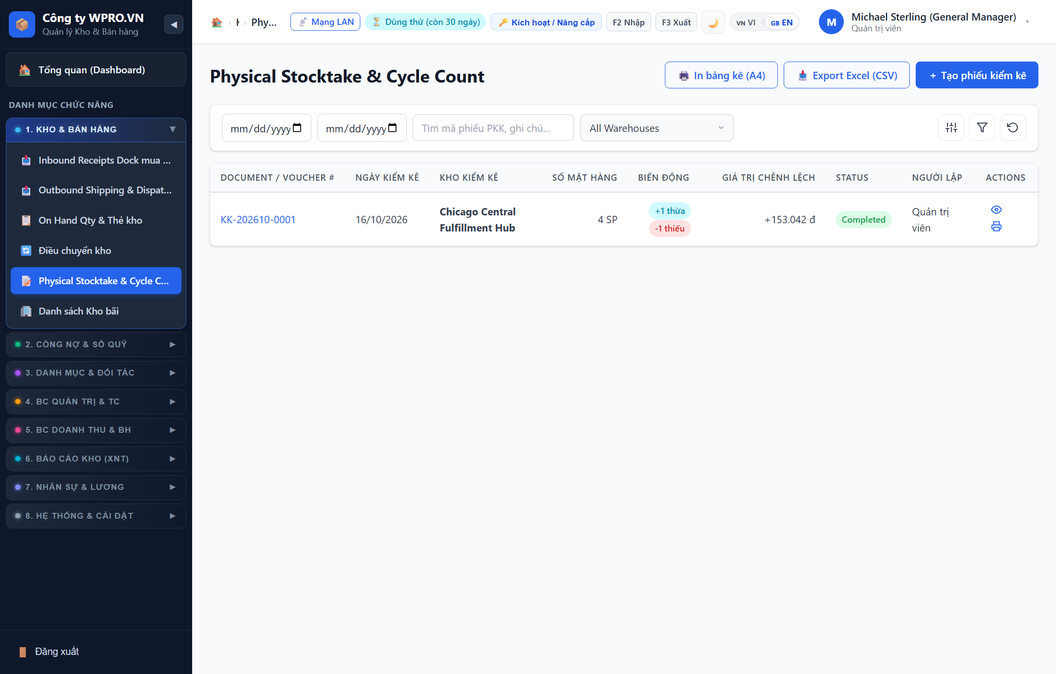 Physical Stocktake & Cycle Count Production UI