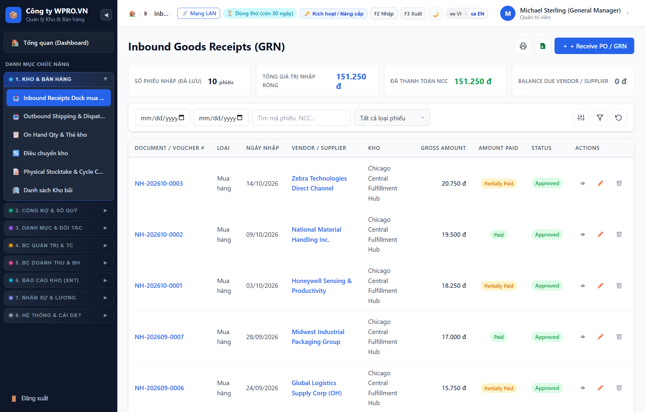 Inbound Receiving Dock Production UI